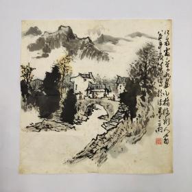 郭公达精品山水画小品一幅，自然老旧，有霉斑，34厘米//34厘米