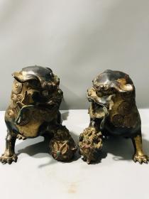 旧藏老铜双狮大摆件 尺寸：高:8宽：28.5厚：15cm 重量：7505克