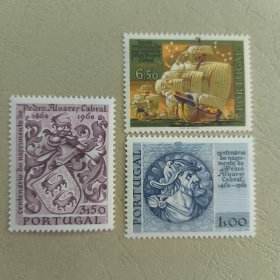B408葡萄牙1969航海家巴西发现者卡尔布拉诞辰500周年 徽章 舰队水彩画 雕刻版外国邮票 新 3全 有软痕，如图