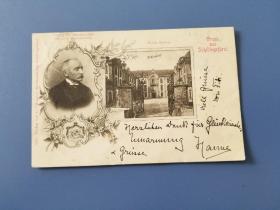 德国巴伐利亚1900年总理霍思洛厄实寄明信片
品相如图，中间有一个钉子眼，稀少品种。保真，包挂号，非假不退