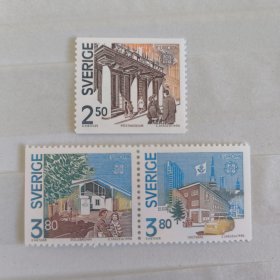 S416瑞典1990年邮政历史 建筑风光 雕刻版外国邮票 新 3全