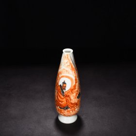 民国竹溪道人王步矾红罗汉瓶 高30厘米宽10厘米