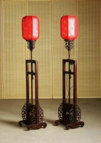 八十年代 苏作 红酸枝 璃龙纹饰宫灯/1对