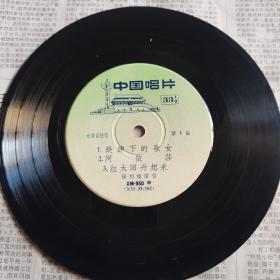 黑胶木中国唱片，33转17.5厘米（XM—950）女高音独唱，第一面1铁蹄下的歌女2阿依莎3红太阳升起来，第二面1夜莺与玫瑰2安东尼达的浪漫曲，张利娟演唱