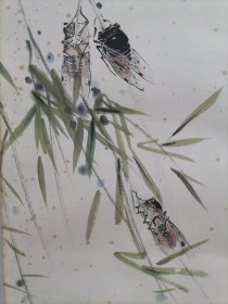 江苹 四川著名书画家江梵众之子 师从张大千 以画蝉出名 人称江蝉子 精品花鸟画软件 画心尺寸68*41厘米