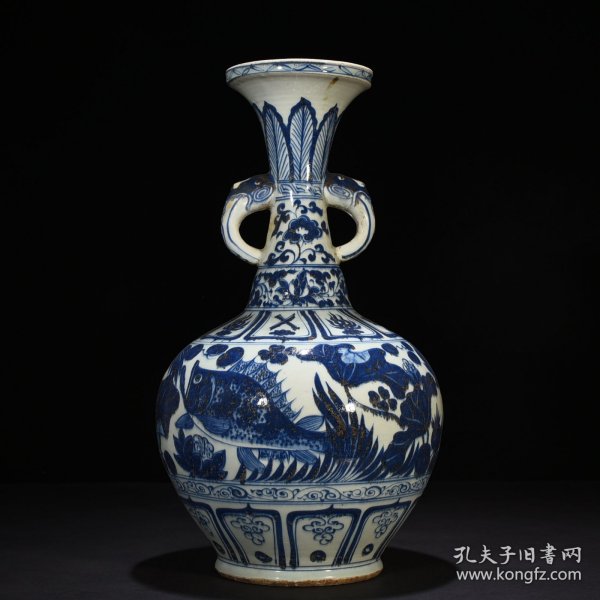 元青花鱼藻纹双耳瓶 50*30厘米