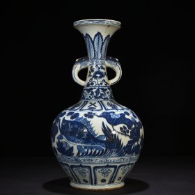 元青花鱼藻纹双耳瓶 50*30厘米