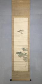 日本名家绘画：森  春岳《青枫夜莺图》（保真）
