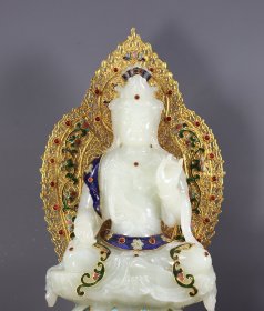 旧藏花丝鎏金镶嵌和田玉佛像一尊