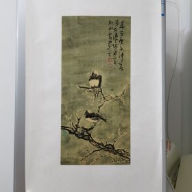 手绘雪景国画花鸟一幅