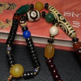 乡下偶遇老者珍藏朱砂菩提配龙眼六眼天珠、十二生肖九宫格牌吊坠项链