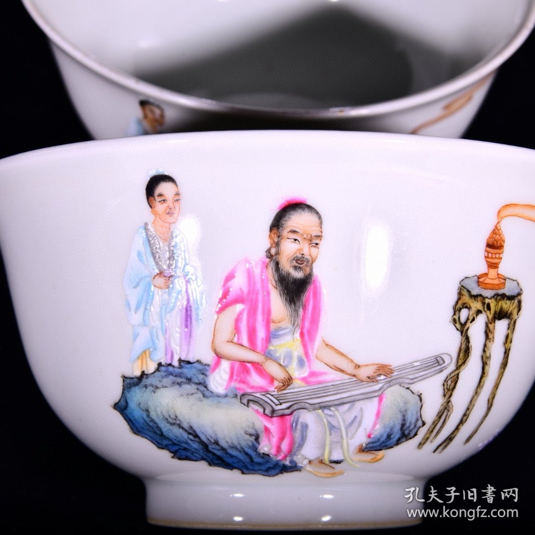大清雍正年制粉彩珐琅彩高士图听琴图知音宫式碗 高5.8径11.2厘米2