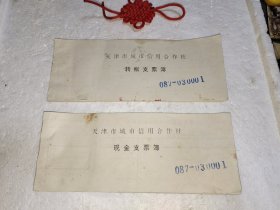 天津市城市信用合作社转账支票（空白整本25张），天津市城市信用合作社现金支票（空白整本25张），两本合售。实物拍摄品质如图