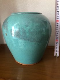 六七十年代窑变钧绿釉罐（稀少） 老绿釉罐 绿釉坛