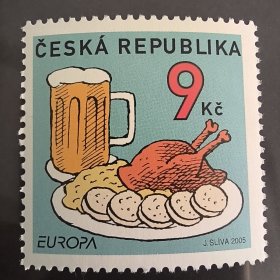 CZECH23捷克共和国2005年欧罗巴题材 美食漫画 食物啤酒烧鸡 外国邮票 新 1全