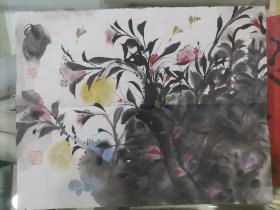 湖南 著名画家刘鸣 中国美术家协会会员 花鸟画小品一幅 送作品集 画心尺寸44*35厘米