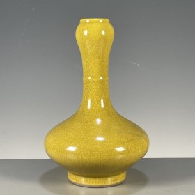 古董古玩杂项收藏海外回流大明天启年制黄釉开片扁肚瓶