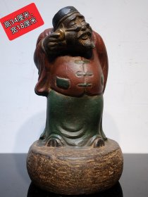 青石彩绘老财主摆件，造型规整传神，纯手工雕刻，开脸瓷像，尺寸如图！