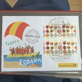 F1740外国信封 04年西班牙 瓦兰西亚国际邮展纪念封 贴德国欧元邮票 2004年 欧罗巴-假日 美食 1全 四方联