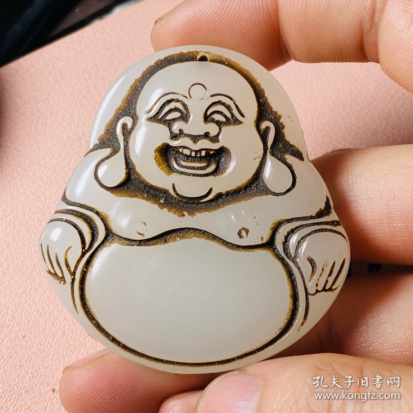 仿古古玉弥勒佛图案雕刻精美绝伦包浆厚重