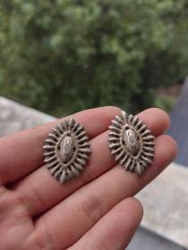 清代老银帽花一对