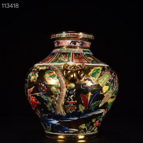 元金地五彩单骑救主人物故事虎头罐