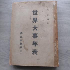 世界大事年表，民国34年11月初版，缺封底，书脊透明胶粘贴，225页到226页有开裂，19页20页有裂一小口，封面封底有污渍，独立出版社印行