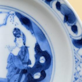 清康熙本朝青花小盘，三娘教子图，寄托款成化年制，全美品难得，多年收藏割爱价。