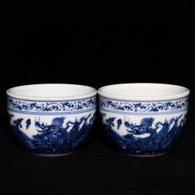 明宣德青花海水龙纹杯，高5.6cm直径8cm