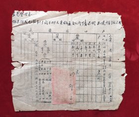 民国四年山西`户口编查表’ 1张，有大印