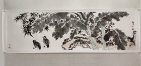 浙江名家，张祖勇八尺对开大幅国画佳作《家大业大，安居乐业》70*240cm，纸本托片。（保真书画）