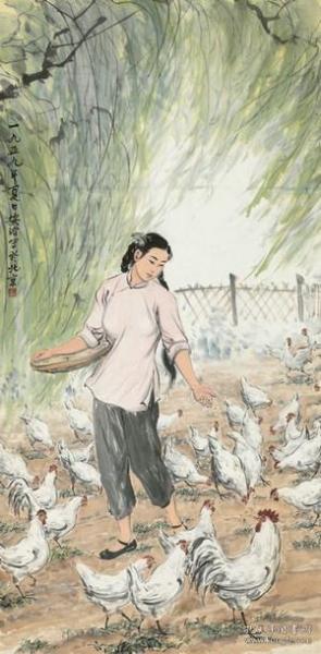 张安治（1911-1990）饲鸡图 35-71厘米