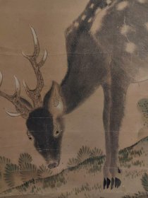 圆山应举（1733-1795）古笔鹿图 手绘 古笔 茶挂 南画 日本画 挂轴 国画 文人画 古画 老画 文人茶室