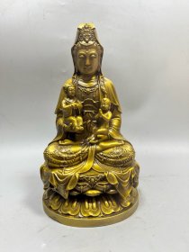 铜送子观音摆件，品相如图 高低20厘米，长约11厘米，宽约9厘米，重约2公斤，
