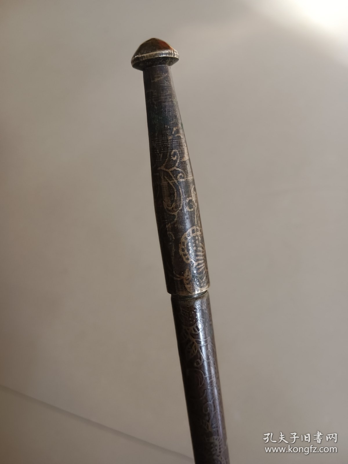 老铜烟袋杆 带龙纹图案 伸缩杆 长21.2伸长41.2 完整