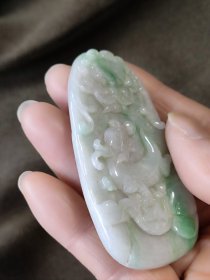 天然A翡飘阳绿瑞兽玉佩挂件