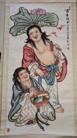 民国钱熊弟子常州老名家酆志林（福寿星）（和合）大中堂精品2件。全品。功力深。