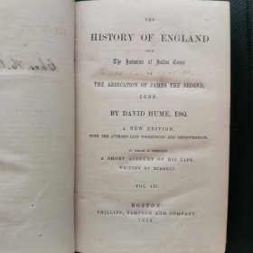 【英文原版书】The history of England 大哲学家休谟《英国史》六卷本，存2-6卷，缺第1卷 1858年出版
