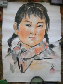 70年代少女画：不是宣纸，高54.5cm宽40cm