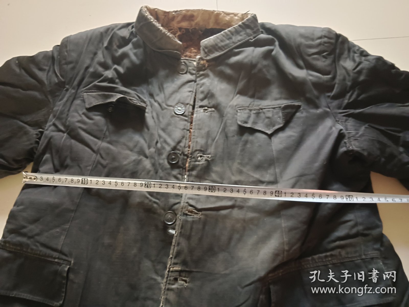 老中山装 毛皮棉袄 衣襟袖口有磨损 道具收藏使用