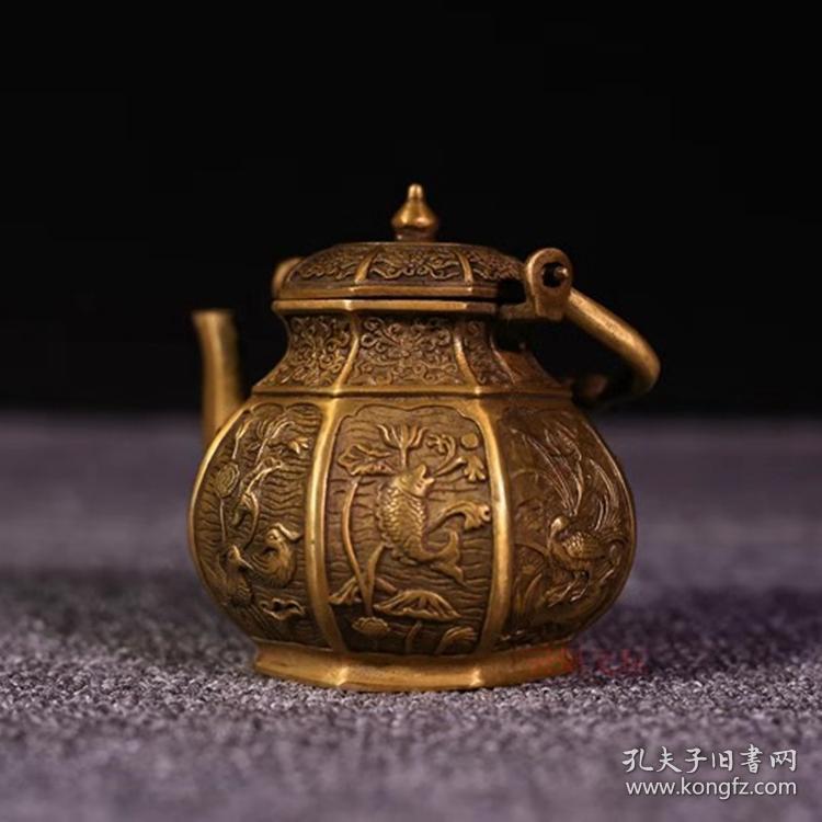 仿古特价 铜器纯铜黄铜八宝壶茶壶摆件装饰工艺礼品古玩收藏品