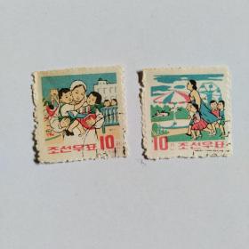 朝鲜1963年全国幼儿教育大会盖销邮票2枚全。