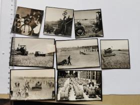 1975年，摄影家孙震拍摄的霍邱县生产的农机产品、农业丰收打场、供电作业，老照片8种