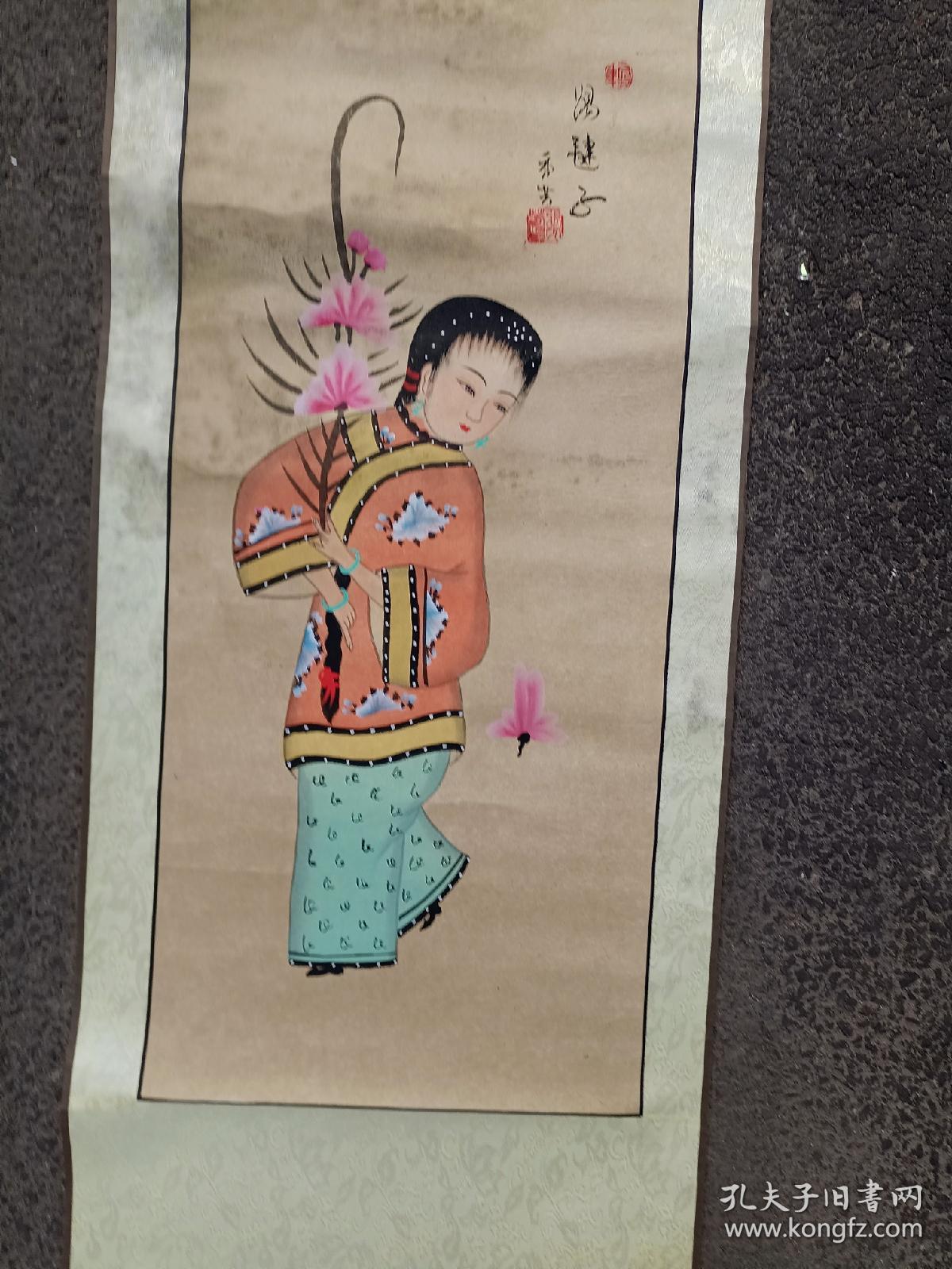 高密扑灰年画 张秀芳《锡毽子》尺寸65×28.5cm