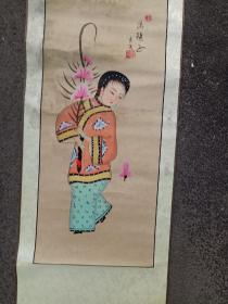 高密扑灰年画 张秀芳《锡毽子》尺寸65×28.5cm