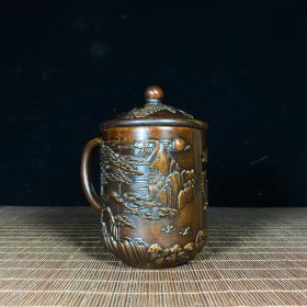 纯铜浮雕大展宏图茶缸，高12.5厘米，长10.6厘米，重566克