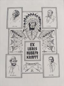 Hugo Krafft～世界名人电影人Karl May;J.F.Cooper;Fr.Gerstxlker;Zane Grey版画藏书票原作