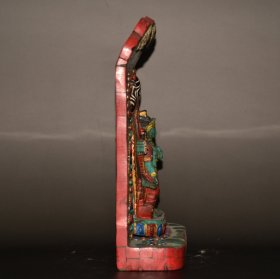 尼泊尔木镶嵌白铜红松绿松天珠宝石唐卡站观音佛板摆件 尺寸:长15厘米 宽6厘米 高22.5厘米 重704克左右