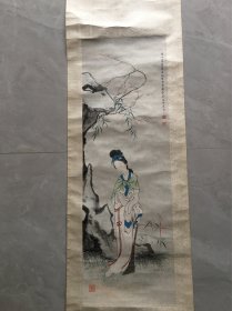 岭南名家李凤公《仕女图》，原作保真！画心尺寸：80X26CM，原装旧裱，保存完好，包邮！