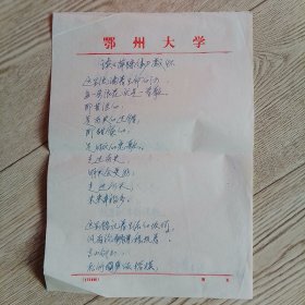 鄂州大学潘倜滋教授手稿诗稿二页：读萍踪集感怀